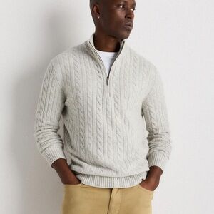 Quince Men's Zip-Up Cable Knit Sweater - Light Gray